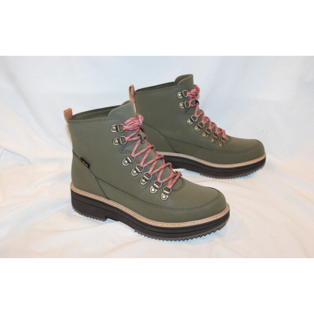 Teva Women's Leather Midform Combat Lace Up Boots Dark Olive NEW SZ 9 - Picture 2 of 6